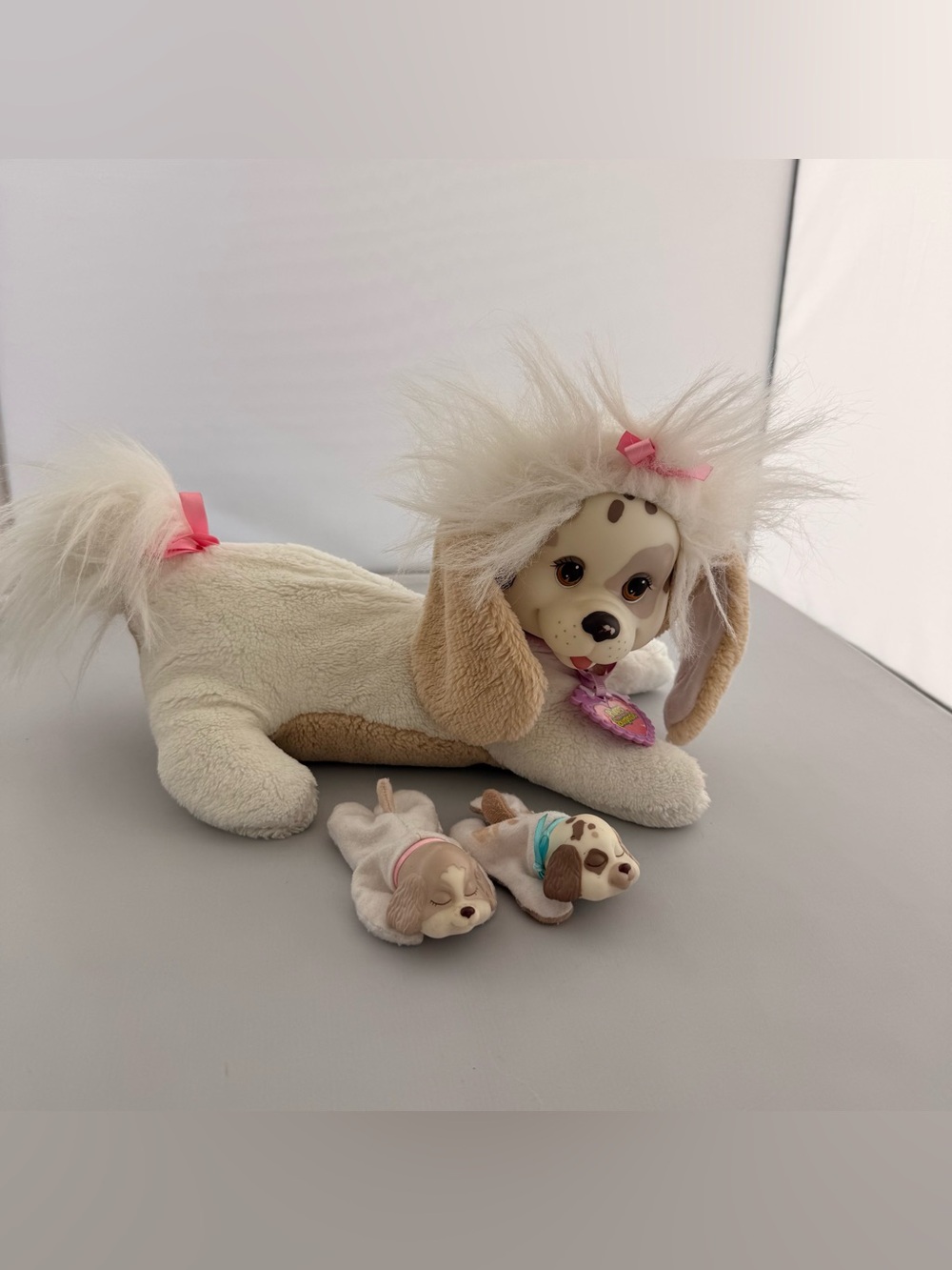 Vantage 1991 Puppy Surprise Plush Dog with 2 Babies Hasbro Stuffed Animal Toy